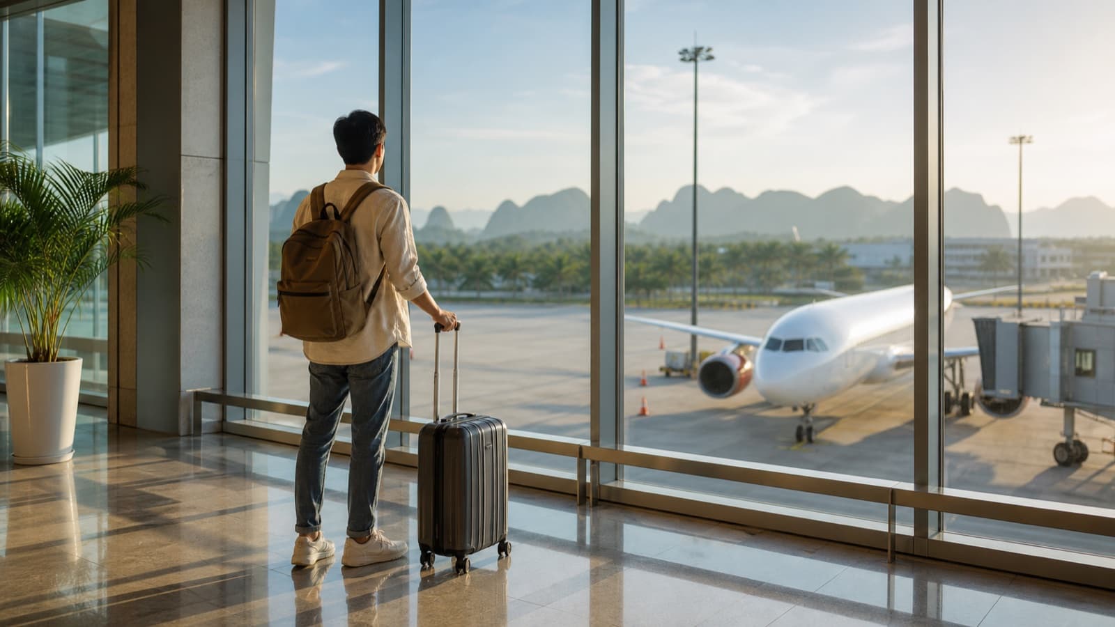 Domestic air traveler preparing to fly within Vietnam
