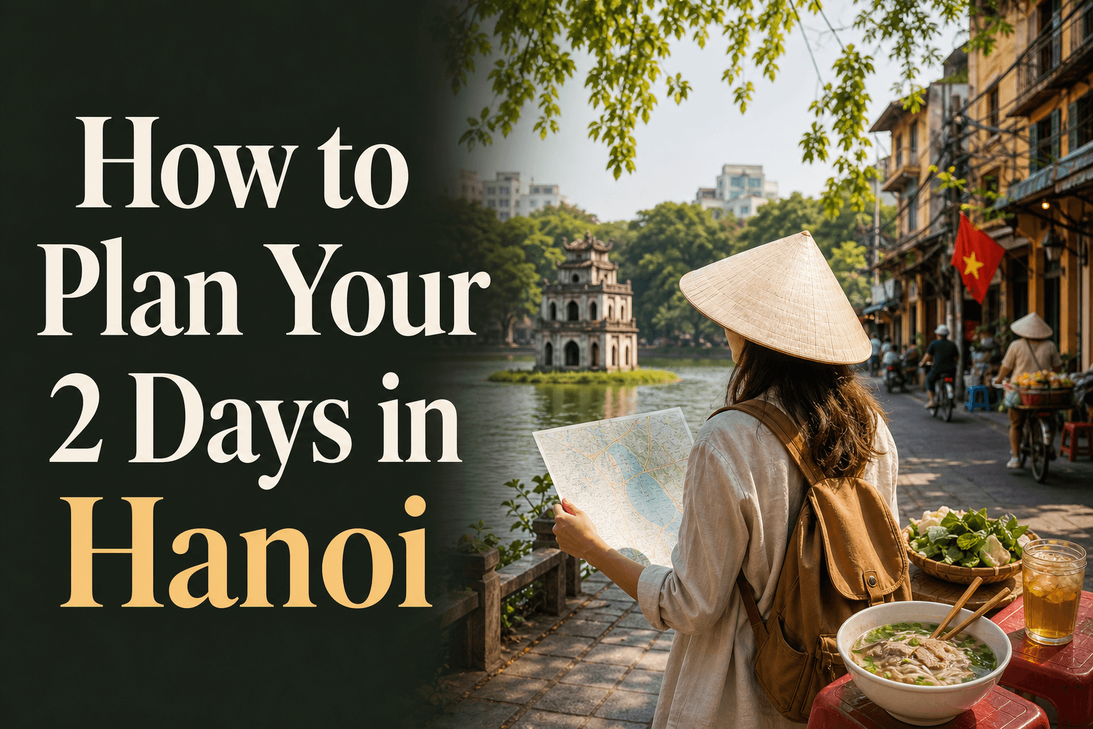 Hanoi skyline and Old Quarter travel illustration